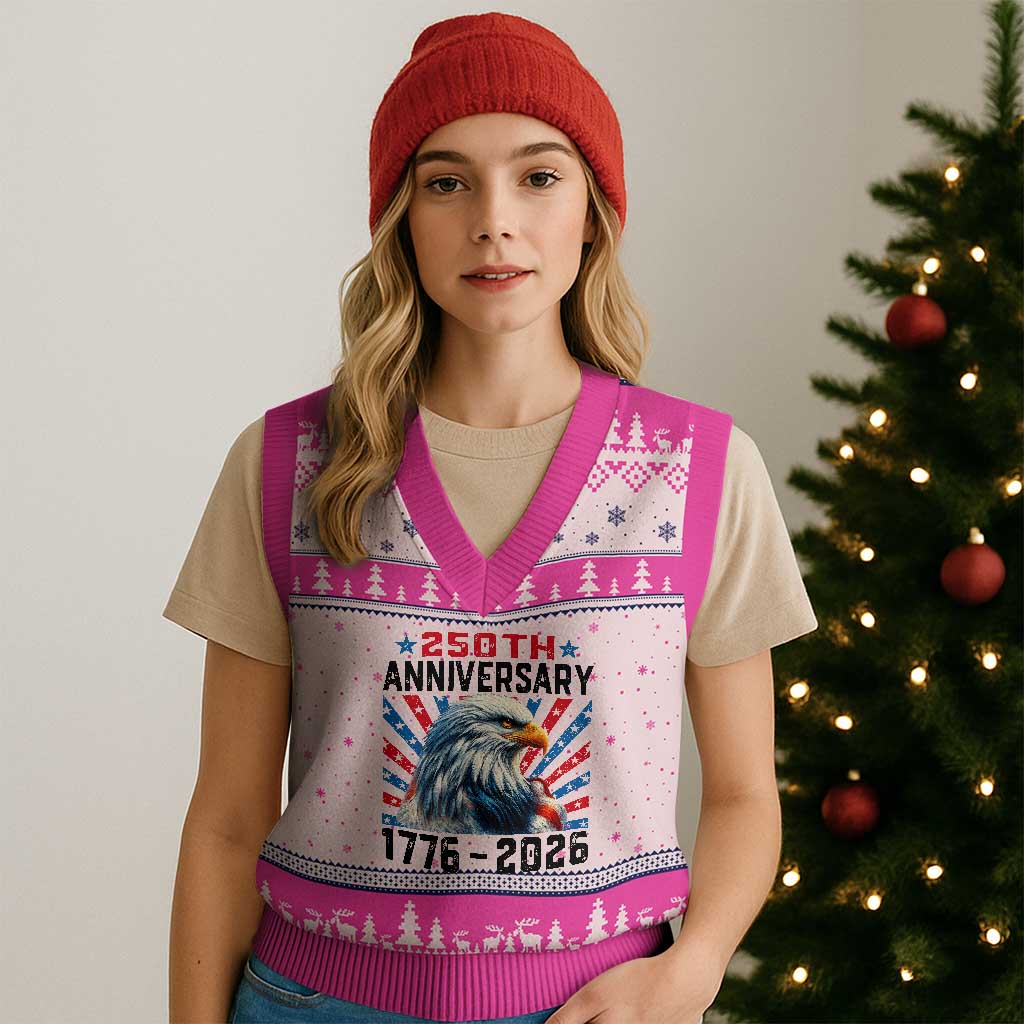 Eagle Flag America 250 V-Neck Knit Sweater Vest 1776-2026 250th Birthday - Wonder Print Shop