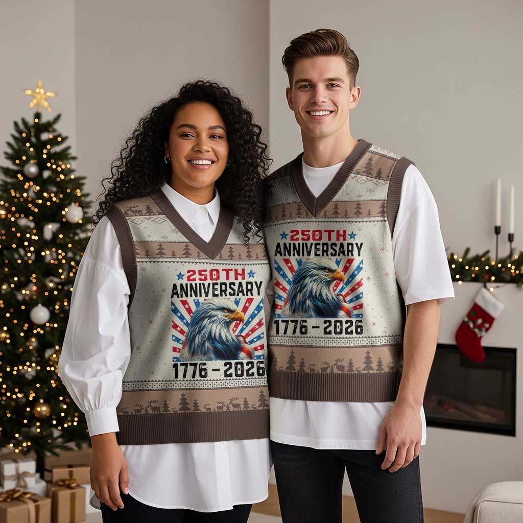 Eagle Flag America 250 V-Neck Knit Sweater Vest 1776-2026 250th Birthday - Wonder Print Shop