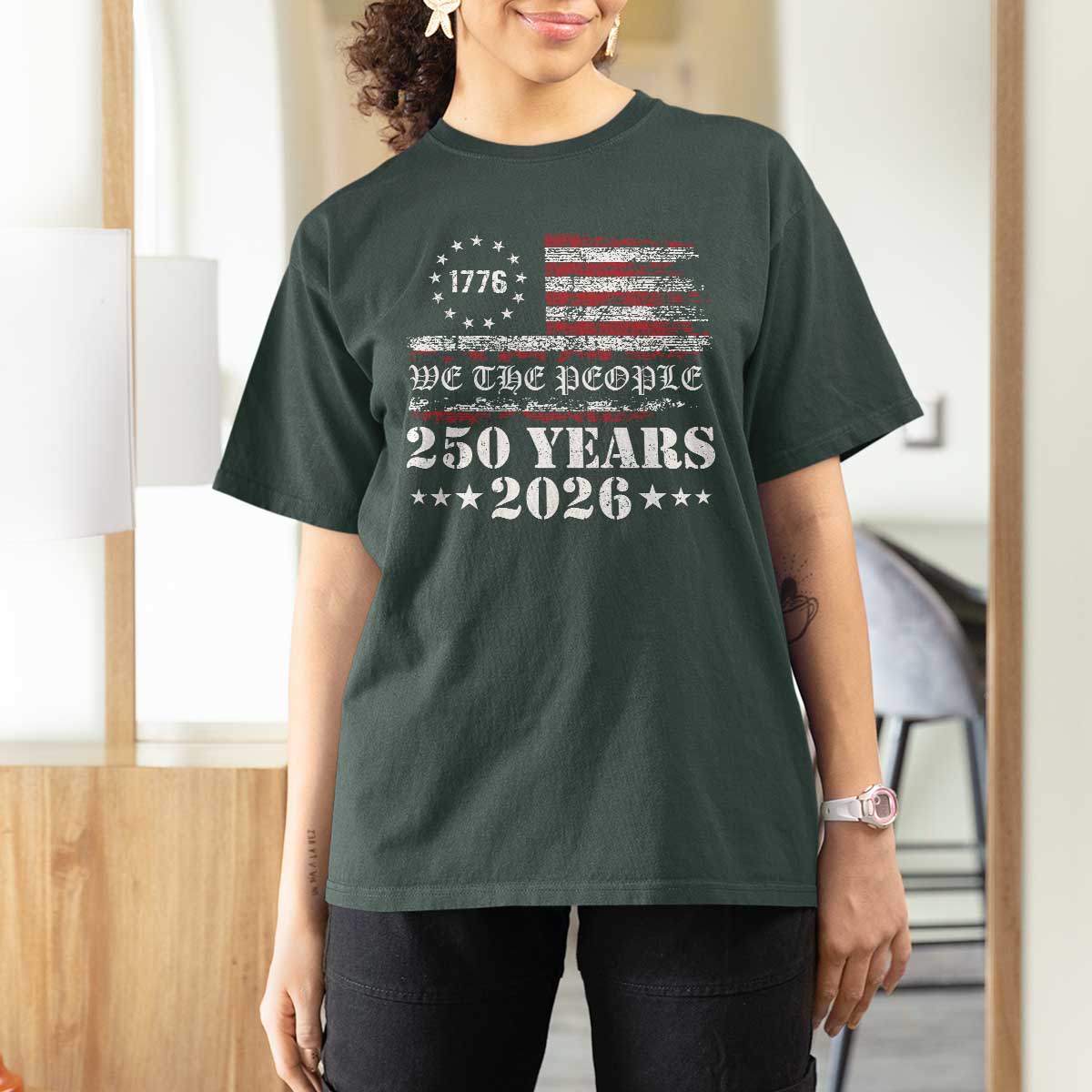 250 Years America Flag T Shirt For Women USA 250th Anniversary Patriotic We The People 1776 2026 - Wonder Print Shop