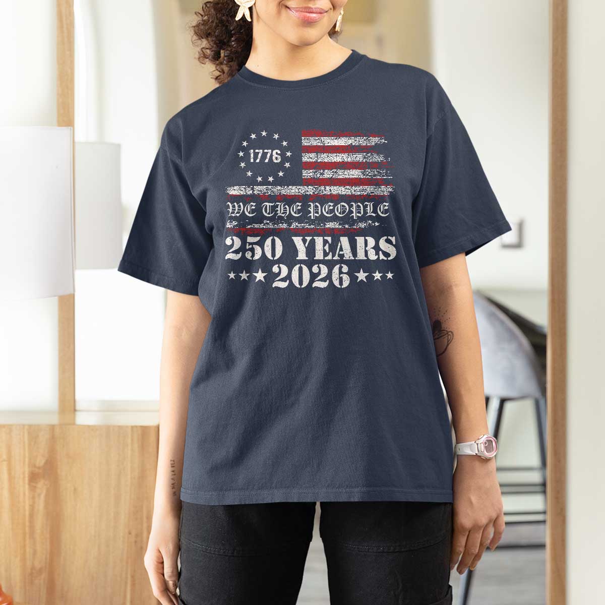 250 Years America Flag T Shirt For Women USA 250th Anniversary Patriotic We The People 1776 2026 - Wonder Print Shop