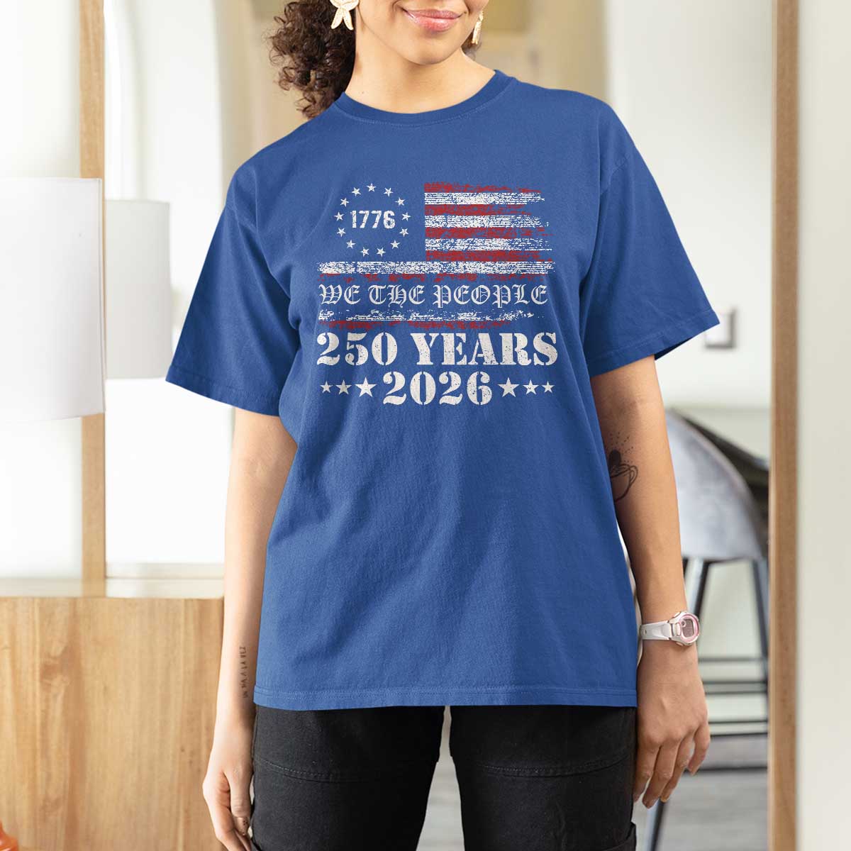 250 Years America Flag T Shirt For Women USA 250th Anniversary Patriotic We The People 1776 2026 - Wonder Print Shop