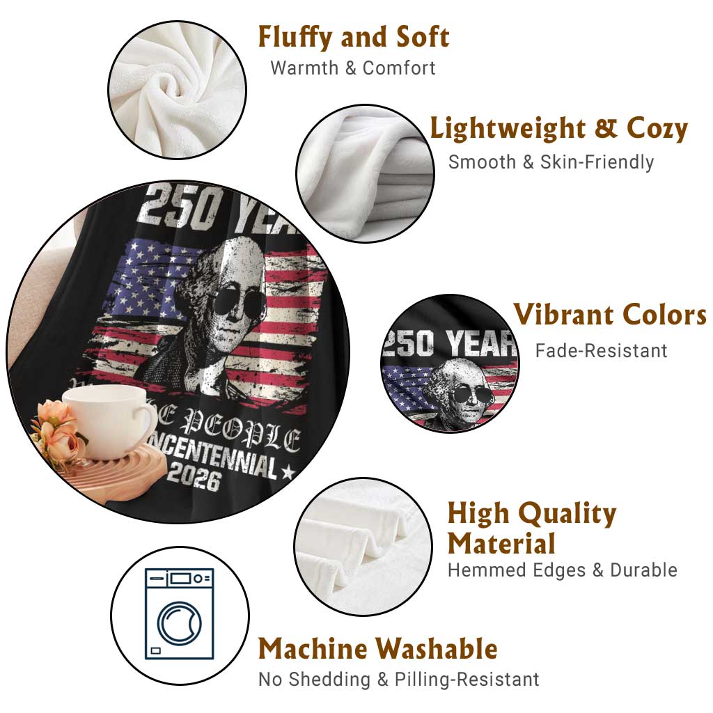 250 Years America Flag Throw Blanket George Washington 1776 2026 USA 250th Anniversary Patriotic - Wonder Print Shop