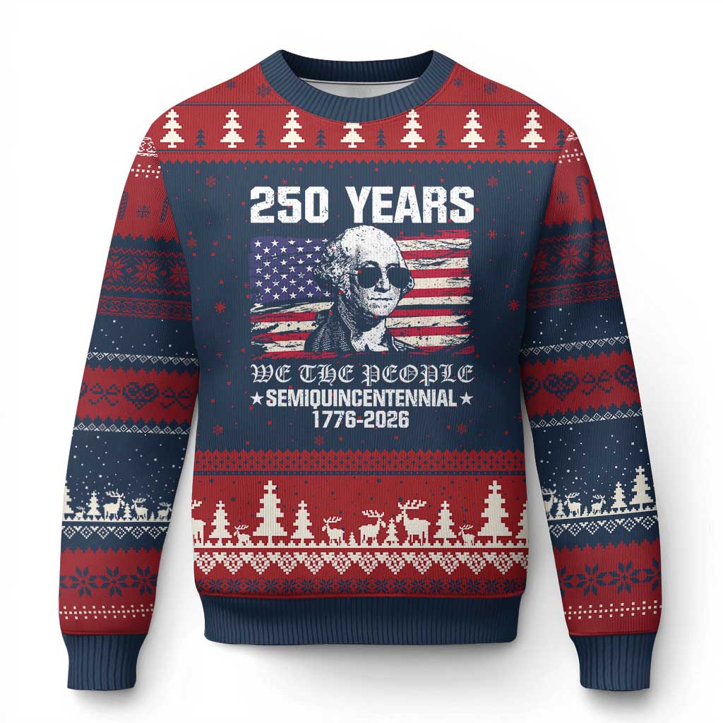 250 Years America Flag Ugly Christmas Sweater George Washington 1776 2026 USA 250th Anniversary Patriotic - Wonder Print Shop
