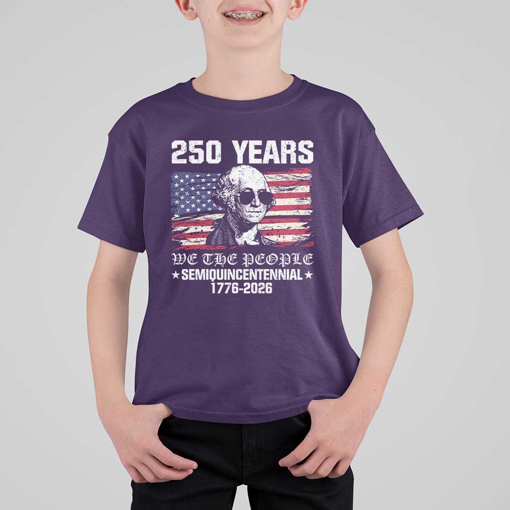 250 Years America Flag T Shirt For Kid George Washington 1776 2026 USA 250th Anniversary Patriotic - Wonder Print Shop