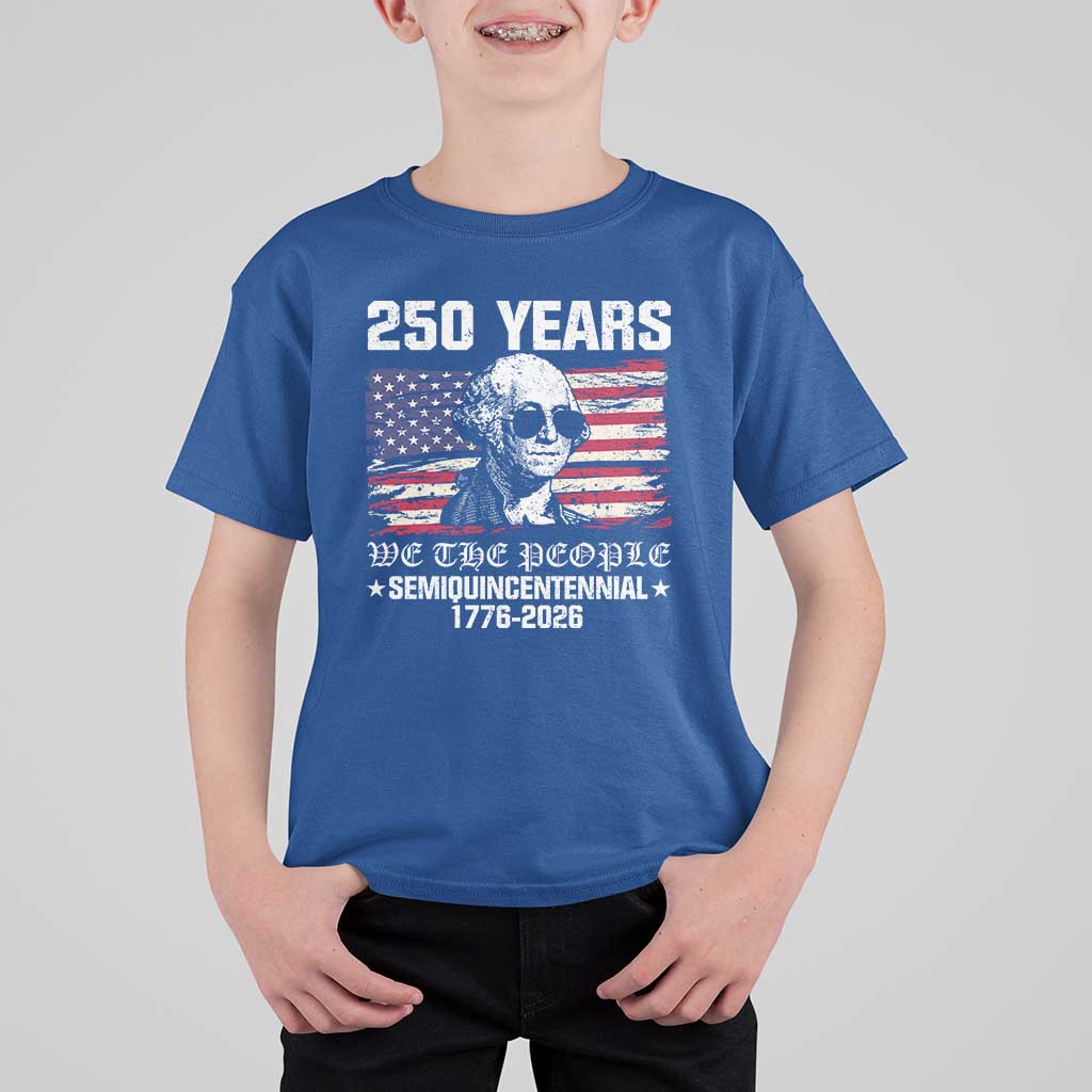 250 Years America Flag T Shirt For Kid George Washington 1776 2026 USA 250th Anniversary Patriotic - Wonder Print Shop