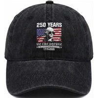 250 Years America Flag Washed Cotton Baseball Cap George Washington 1776 2026 USA 250th Anniversary Patriotic