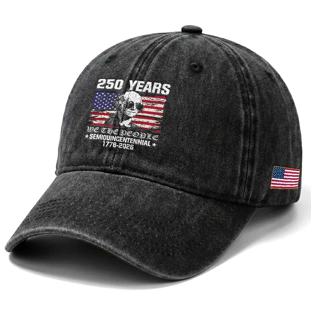 250 Years America Flag Washed Cotton Baseball Cap George Washington 1776 2026 USA 250th Anniversary Patriotic