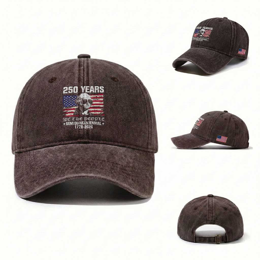 250 Years America Flag Washed Cotton Baseball Cap George Washington 1776 2026 USA 250th Anniversary Patriotic