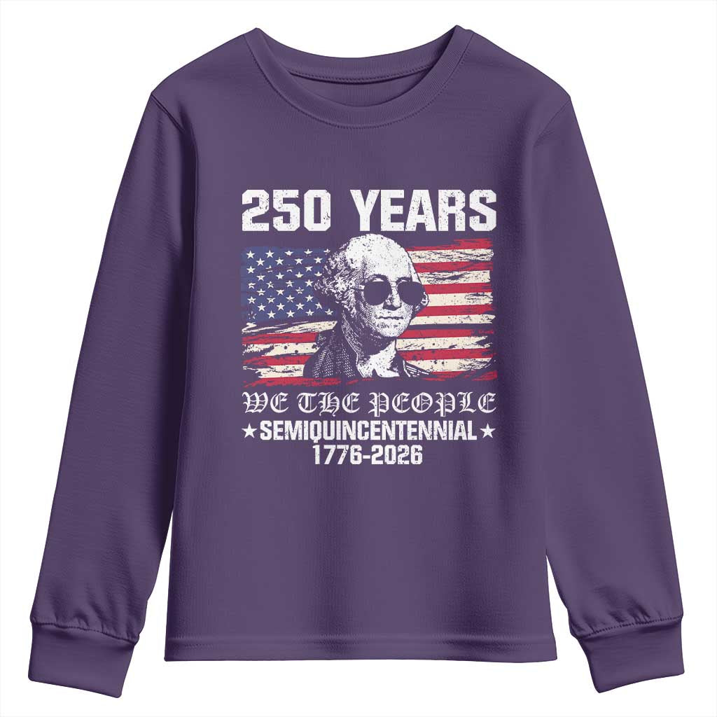 250 Years America Flag Youth Sweatshirt George Washington 1776 2026 USA 250th Anniversary Patriotic - Wonder Print Shop