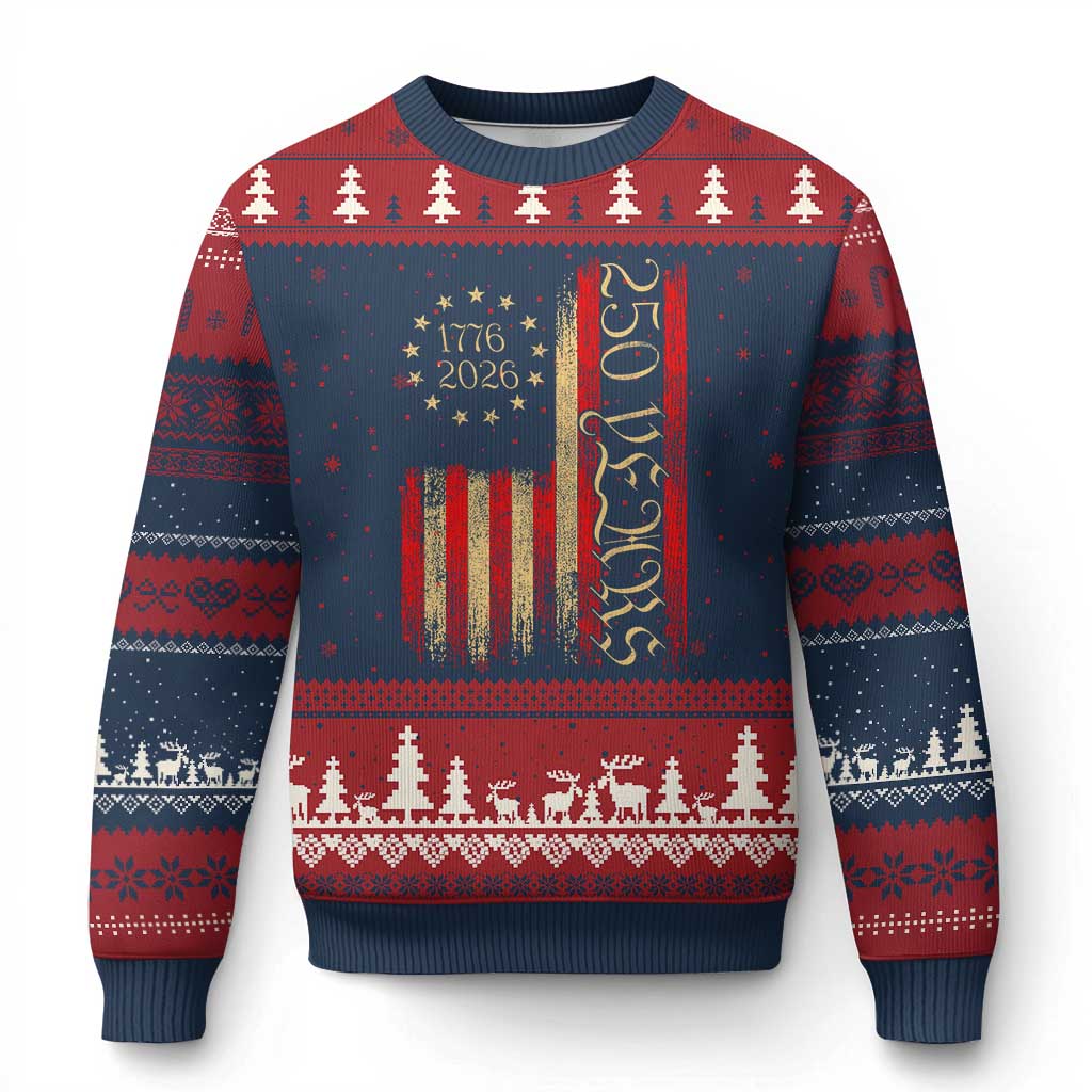 250 Years America Flag Ugly Christmas Sweater 250th Anniversary USA - Wonder Print Shop