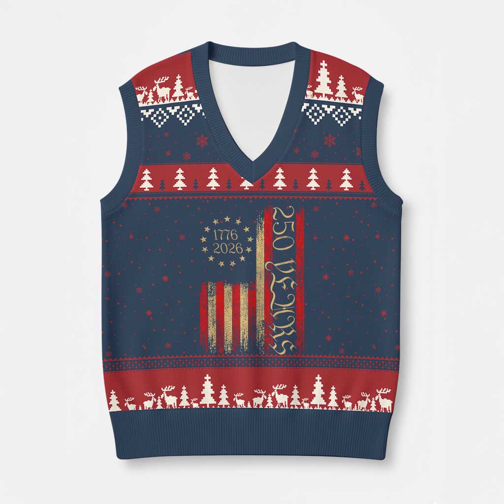 250 Years America Flag V-Neck Knit Sweater Vest 250th Anniversary USA - Wonder Print Shop