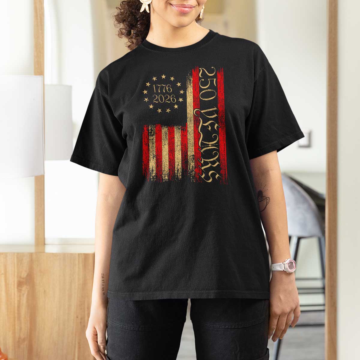 250 Years America Flag T Shirt For Women 250th Anniversary USA - Wonder Print Shop