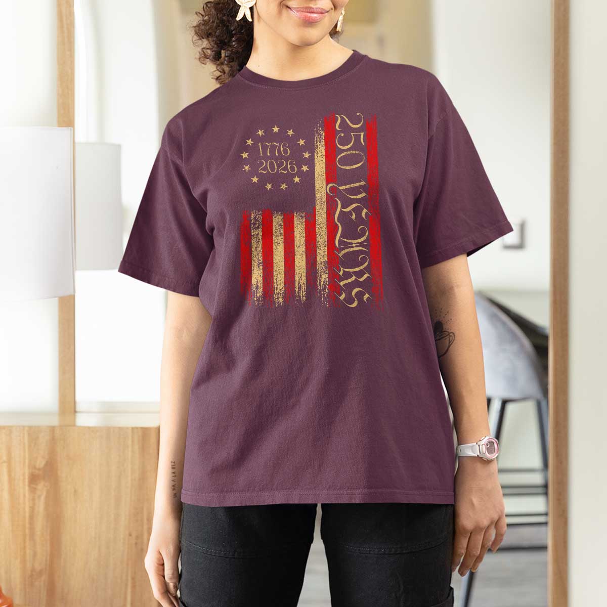 250 Years America Flag T Shirt For Women 250th Anniversary USA - Wonder Print Shop