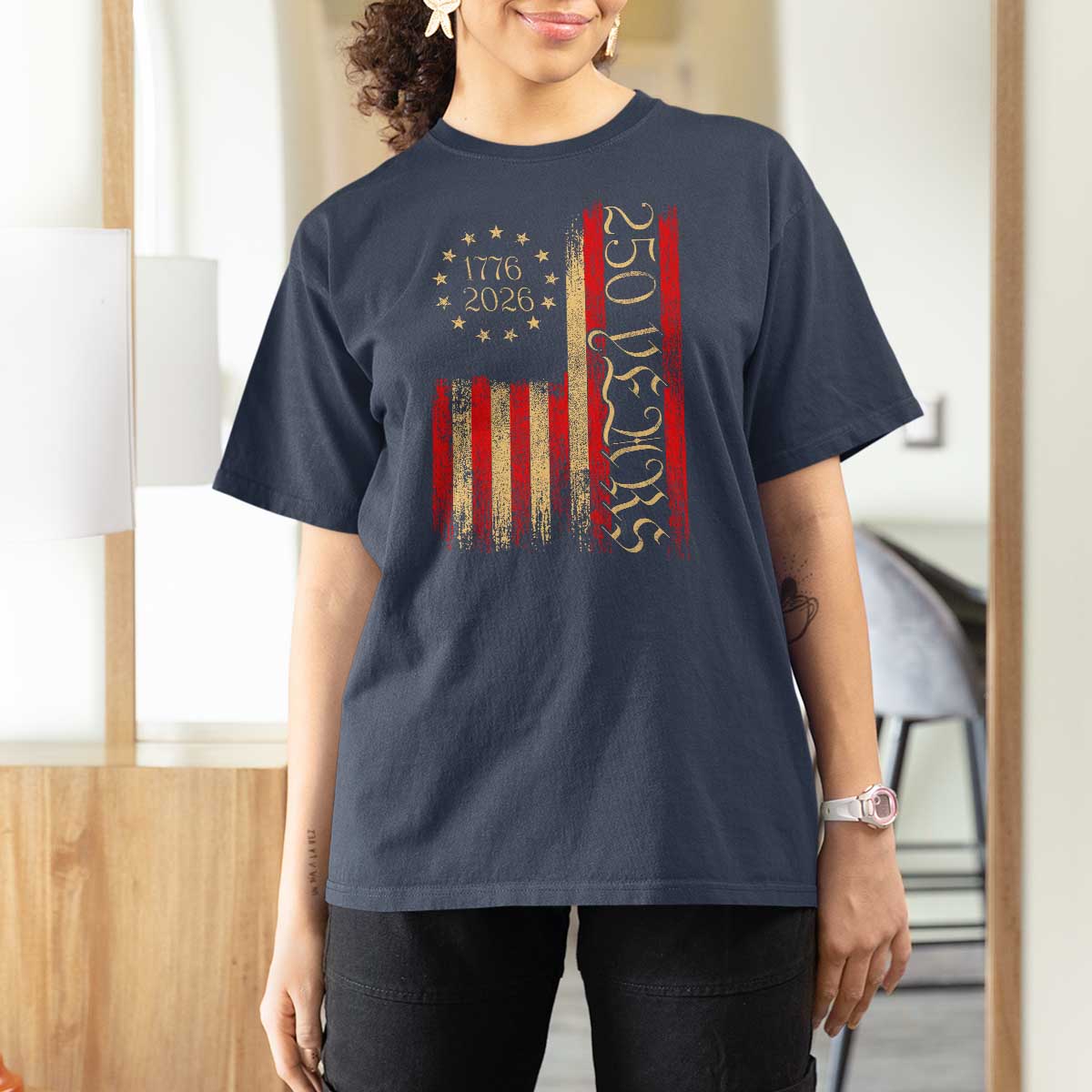 250 Years America Flag T Shirt For Women 250th Anniversary USA - Wonder Print Shop