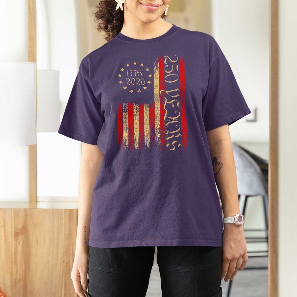 250 Years America Flag T Shirt For Women 250th Anniversary USA - Wonder Print Shop