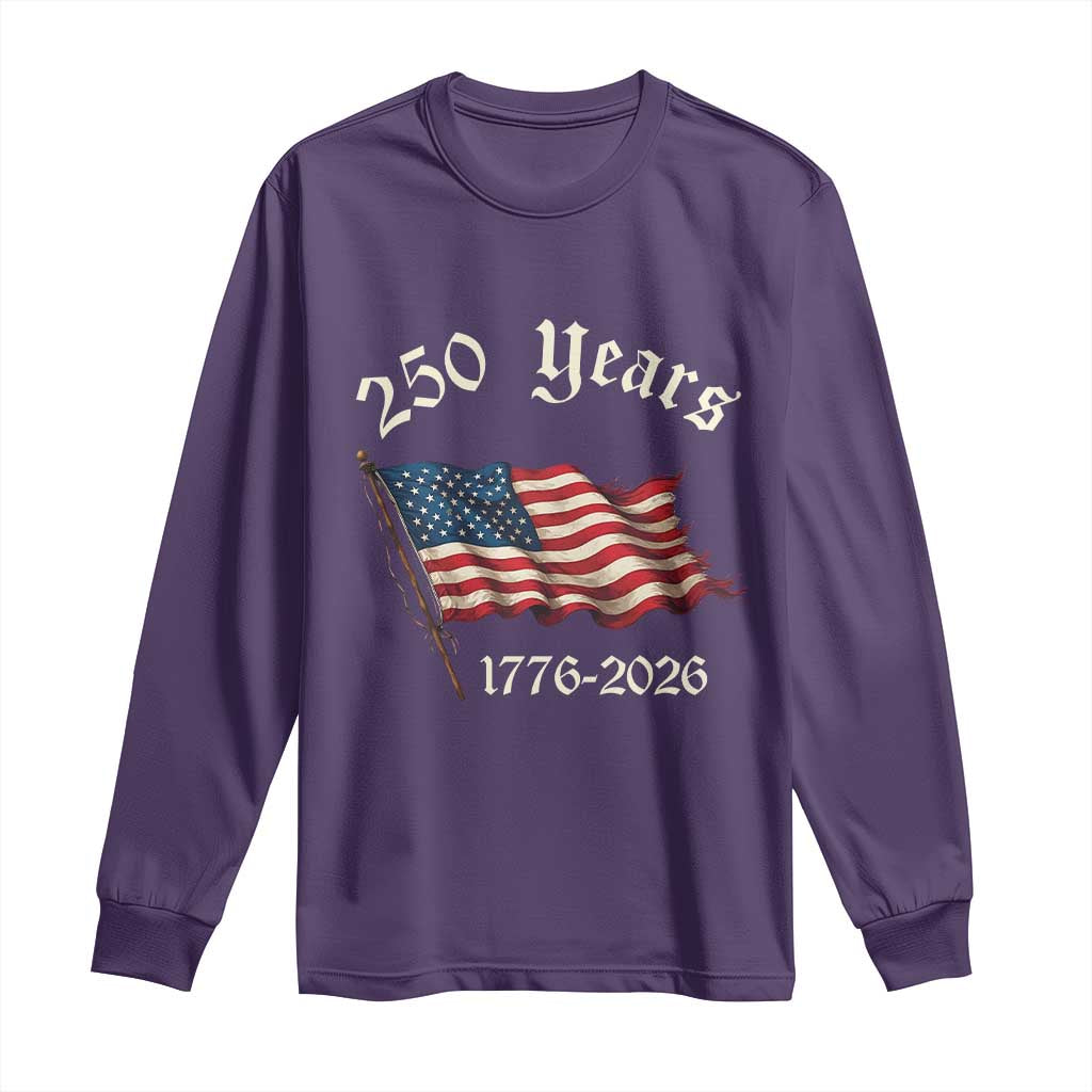 250 Years America Anniversary Long Sleeve Shirt Retro 250th Independence Day Freedom USA Flag - Wonder Print Shop