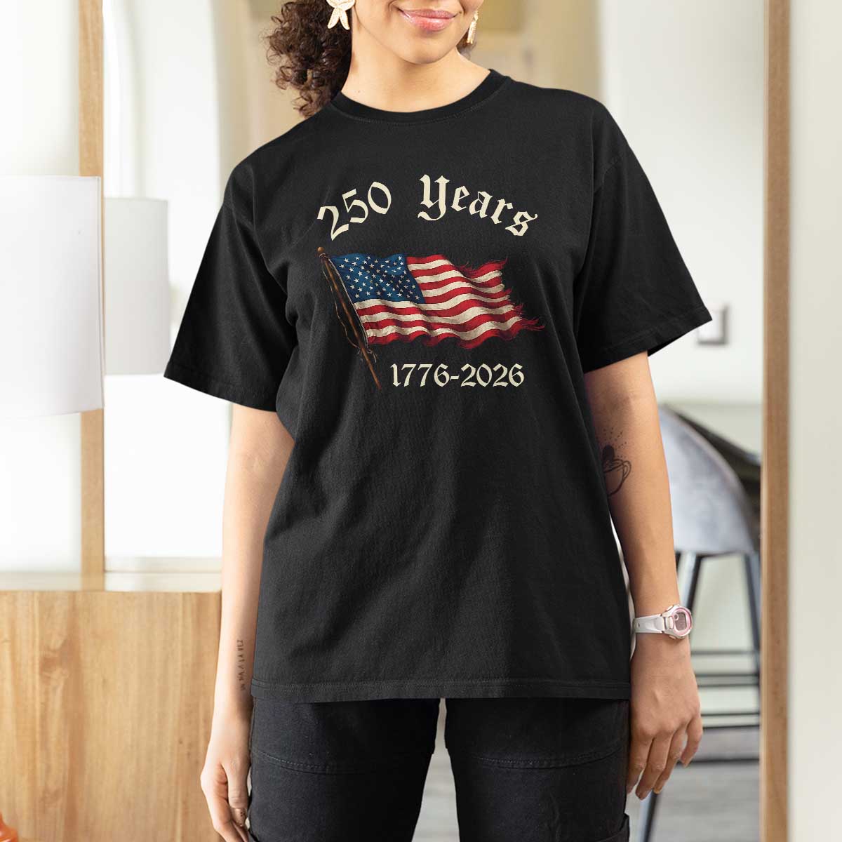 250 Years America Anniversary T Shirt For Women Retro 250th Independence Day Freedom USA Flag - Wonder Print Shop