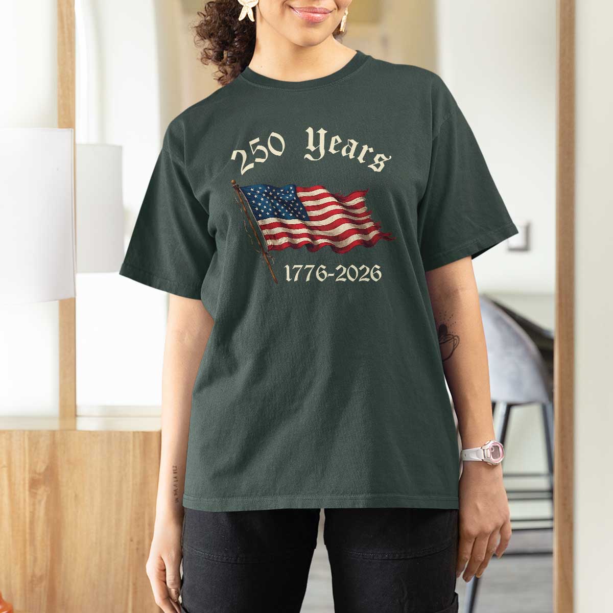 250 Years America Anniversary T Shirt For Women Retro 250th Independence Day Freedom USA Flag - Wonder Print Shop