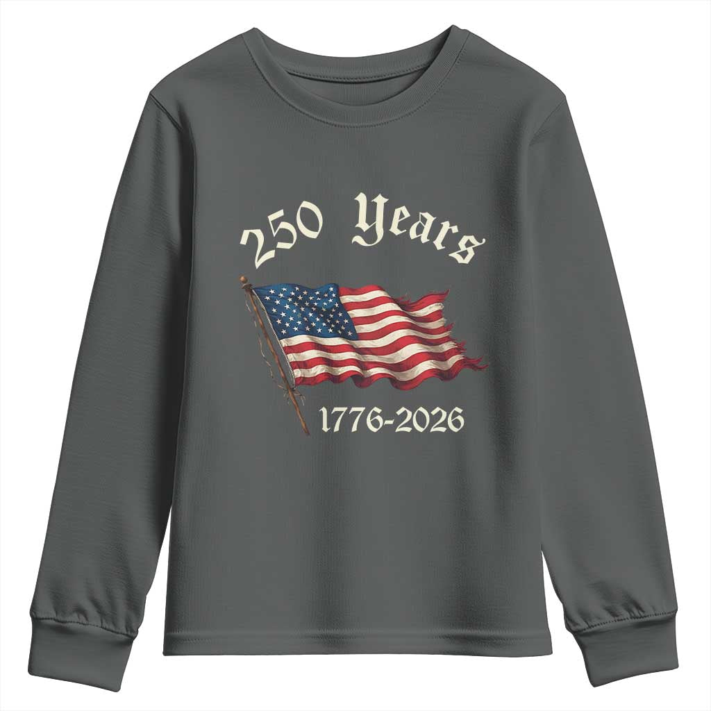 250 Years America Anniversary Youth Sweatshirt Retro 250th Independence Day Freedom USA Flag - Wonder Print Shop