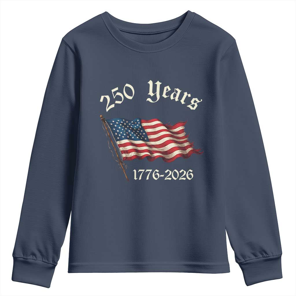 250 Years America Anniversary Youth Sweatshirt Retro 250th Independence Day Freedom USA Flag - Wonder Print Shop