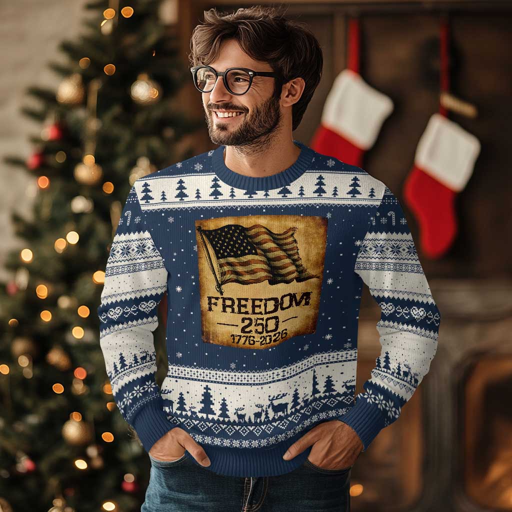 Freedom 250 Years America Ugly Christmas Sweater Retro Vintage 250th Anniversary USA - Wonder Print Shop