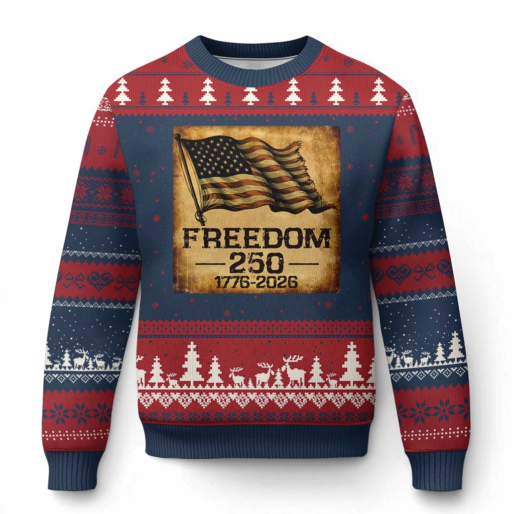 Freedom 250 Years America Ugly Christmas Sweater Retro Vintage 250th Anniversary USA - Wonder Print Shop