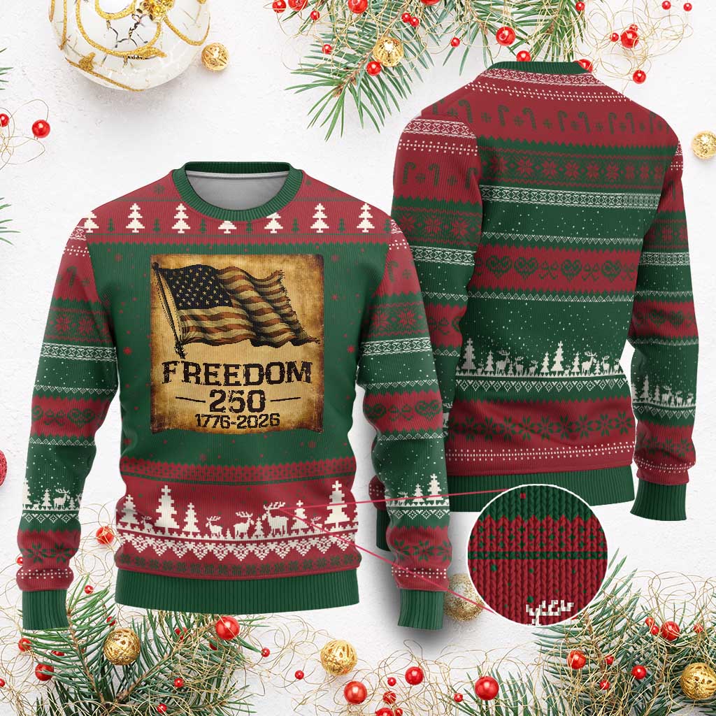 Freedom 250 Years America Ugly Christmas Sweater Retro Vintage 250th Anniversary USA - Wonder Print Shop