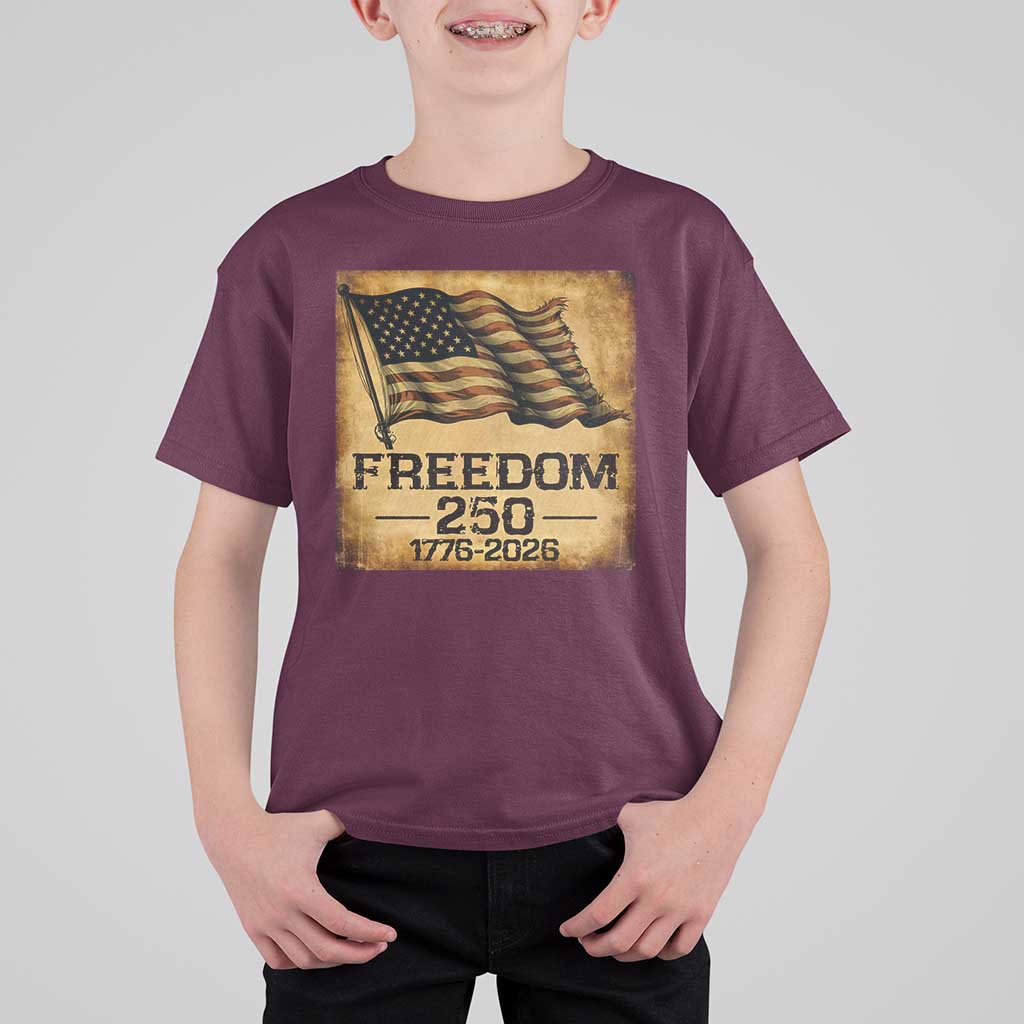 Freedom 250 Years America T Shirt For Kid Retro Vintage 250th Anniversary USA - Wonder Print Shop