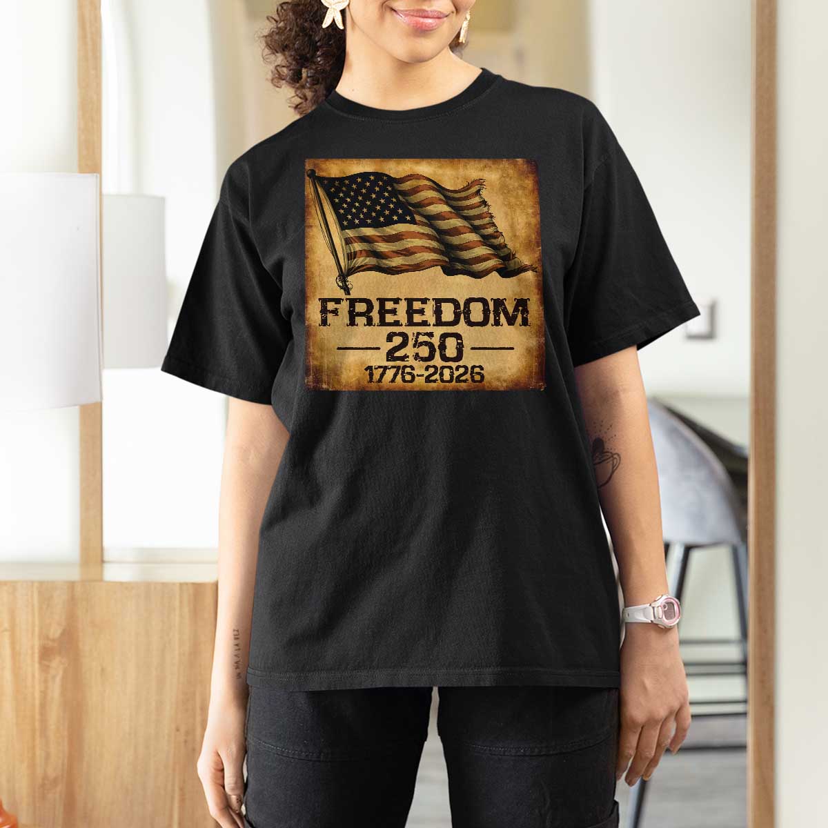 Freedom 250 Years America T Shirt For Women Retro Vintage 250th Anniversary USA - Wonder Print Shop