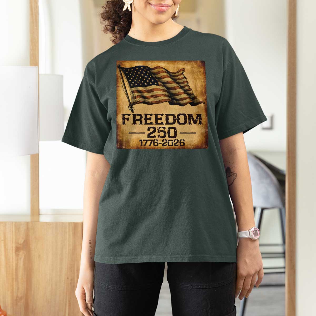 Freedom 250 Years America T Shirt For Women Retro Vintage 250th Anniversary USA - Wonder Print Shop