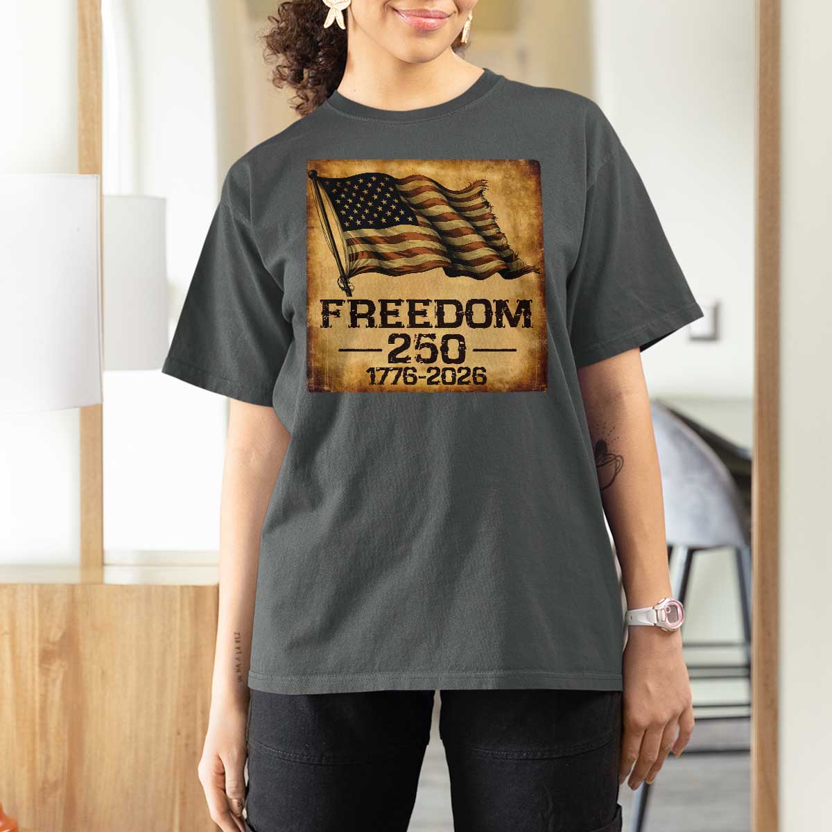Freedom 250 Years America T Shirt For Women Retro Vintage 250th Anniversary USA - Wonder Print Shop