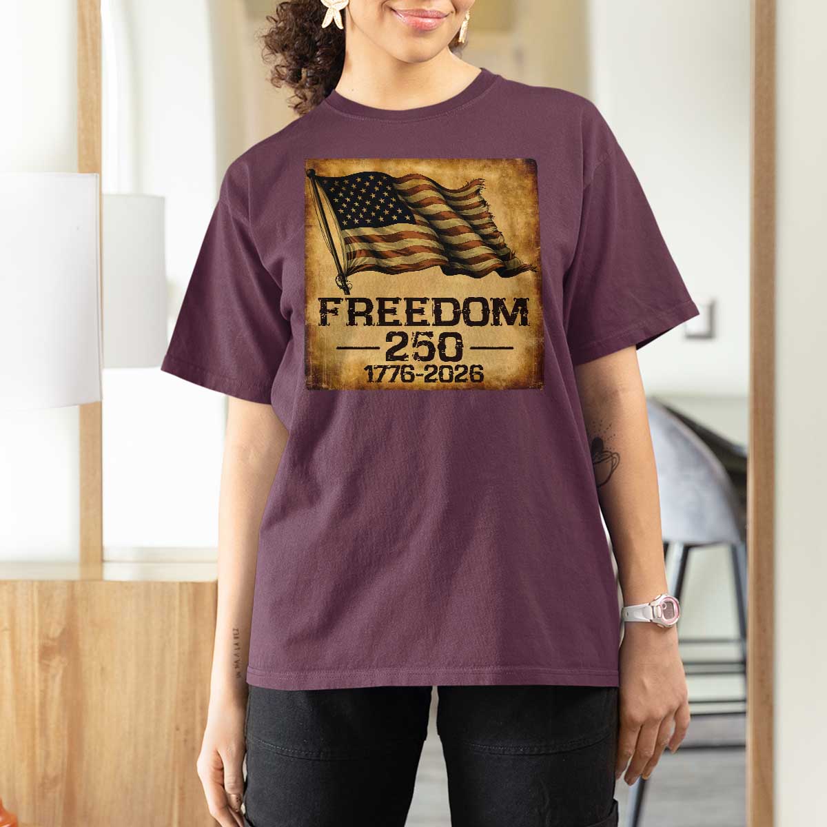 Freedom 250 Years America T Shirt For Women Retro Vintage 250th Anniversary USA - Wonder Print Shop