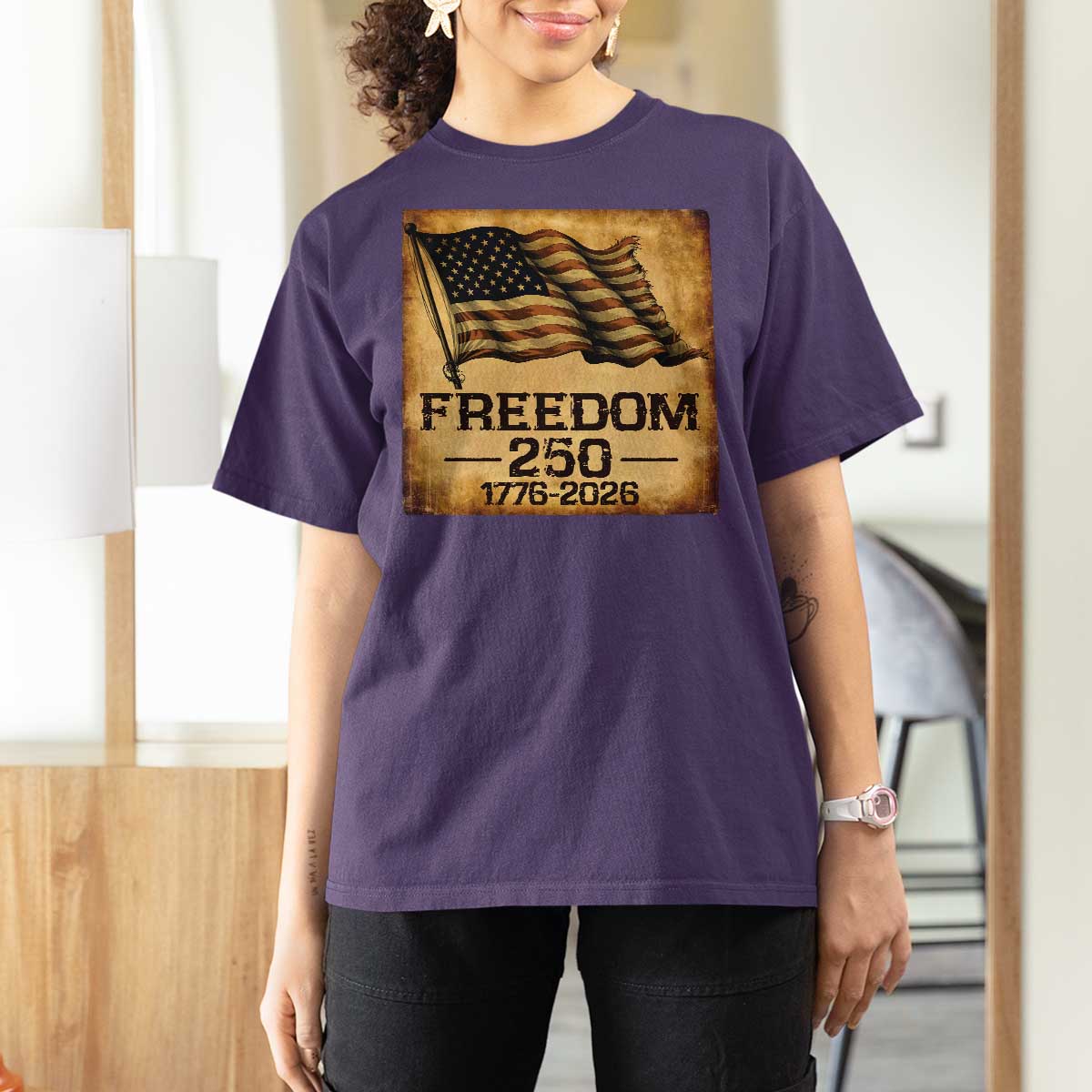 Freedom 250 Years America T Shirt For Women Retro Vintage 250th Anniversary USA - Wonder Print Shop