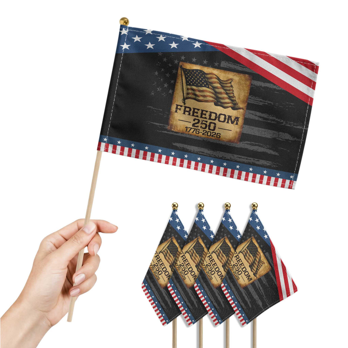 Freedom 250 Years America Patriotic Handheld Flag Retro Vintage 250th Anniversary USA