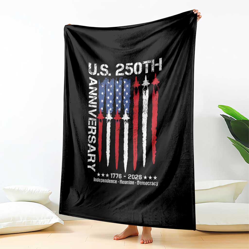 250th American Anniversary Throw Blanket 250 Years America USA Flag Fighter Jets Patriotic Veterans - Wonder Print Shop