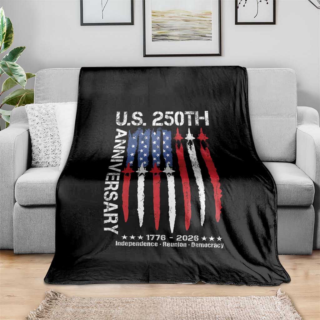 250th American Anniversary Throw Blanket 250 Years America USA Flag Fighter Jets Patriotic Veterans - Wonder Print Shop