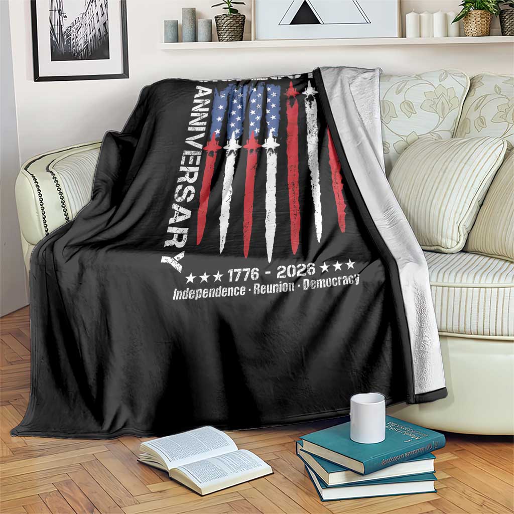 250th American Anniversary Throw Blanket 250 Years America USA Flag Fighter Jets Patriotic Veterans - Wonder Print Shop