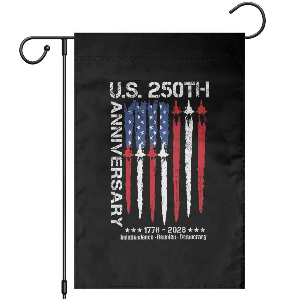 250th American Anniversary Garden Flag 250 Years America USA Flag Fighter Jets Patriotic Veterans - Wonder Print Shop