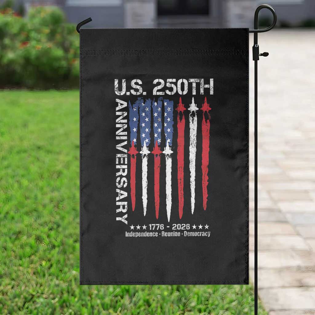 250th American Anniversary Garden Flag 250 Years America USA Flag Fighter Jets Patriotic Veterans - Wonder Print Shop