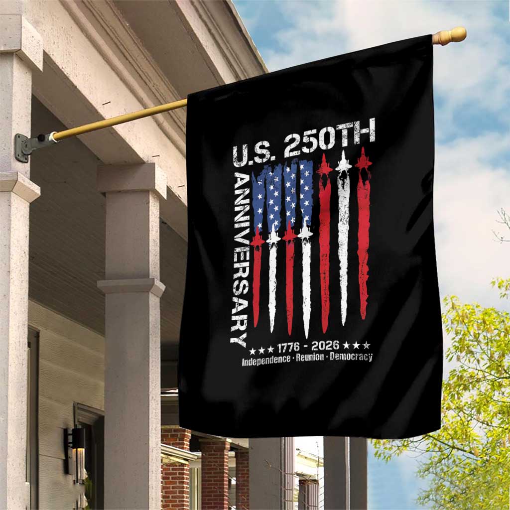 250th American Anniversary Garden Flag 250 Years America USA Flag Fighter Jets Patriotic Veterans - Wonder Print Shop