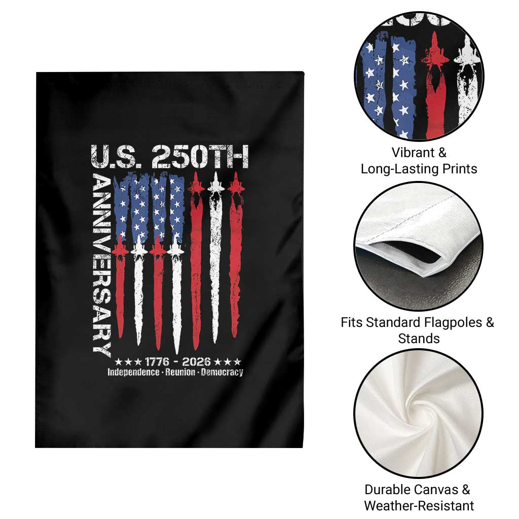 250th American Anniversary Garden Flag 250 Years America USA Flag Fighter Jets Patriotic Veterans - Wonder Print Shop