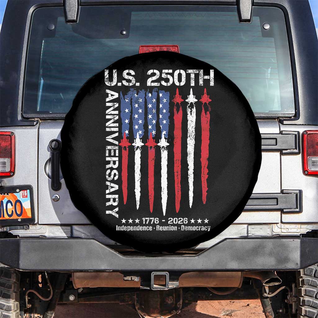250th American Anniversary Spare Tire Cover 250 Years America USA Flag Fighter Jets Patriotic Veterans - Wonder Print Shop