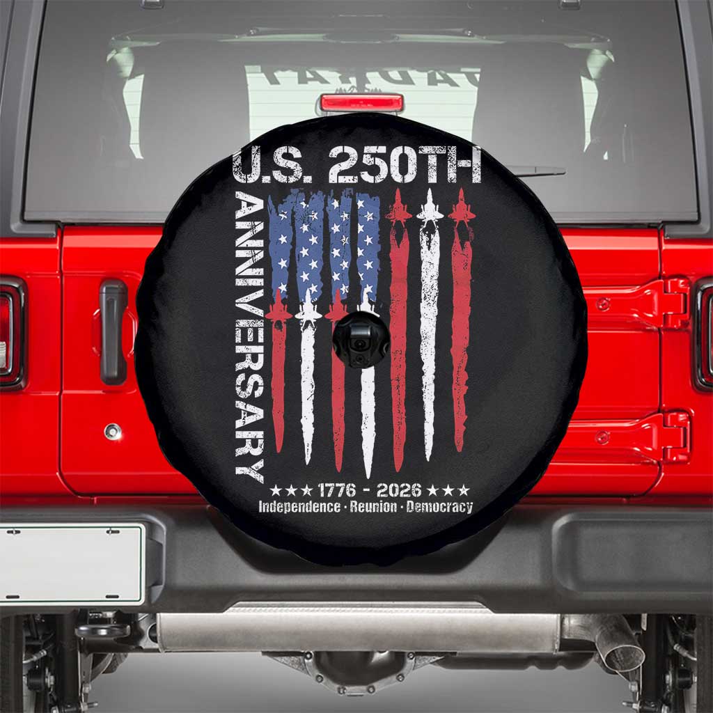 250th American Anniversary Spare Tire Cover 250 Years America USA Flag Fighter Jets Patriotic Veterans - Wonder Print Shop