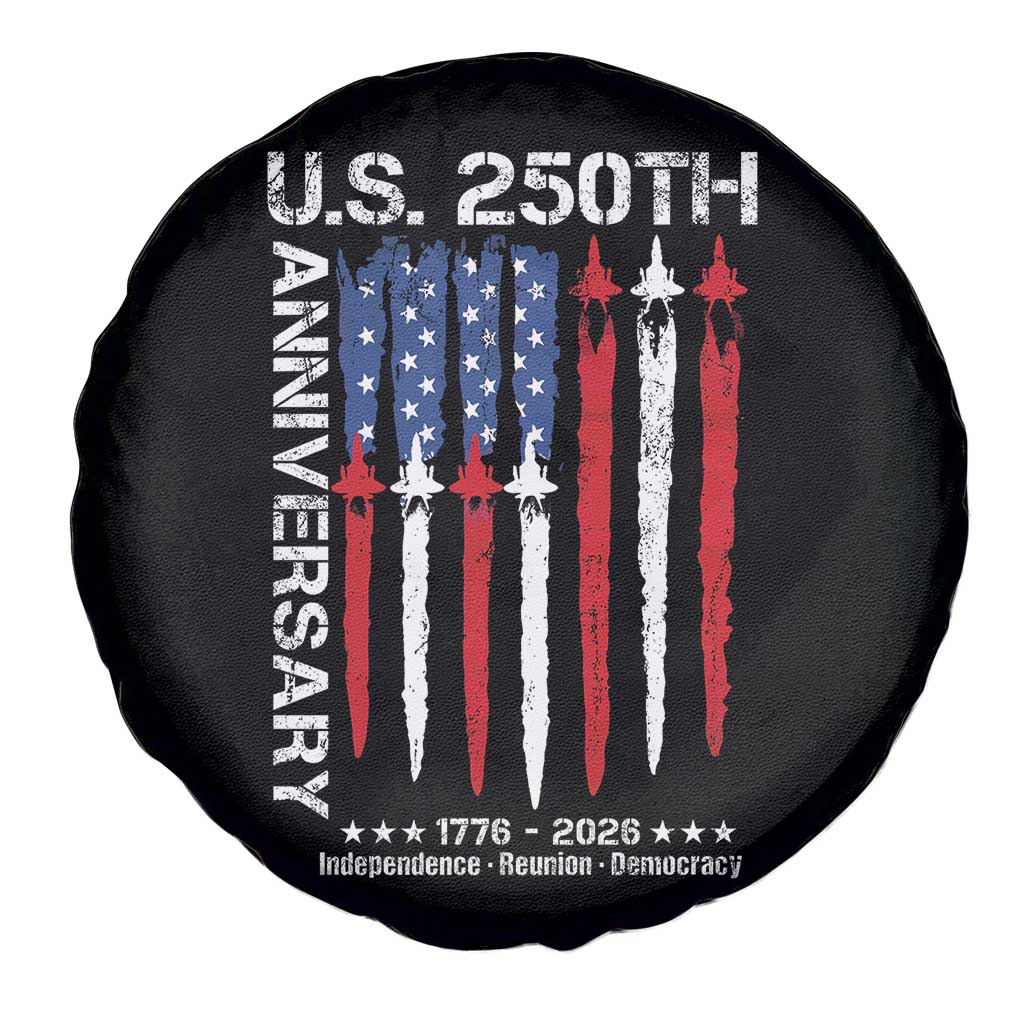 250th American Anniversary Spare Tire Cover 250 Years America USA Flag Fighter Jets Patriotic Veterans - Wonder Print Shop