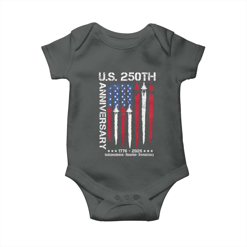 250th American Anniversary Baby Onesie 250 Years America USA Flag Fighter Jets Patriotic Veterans - Wonder Print Shop
