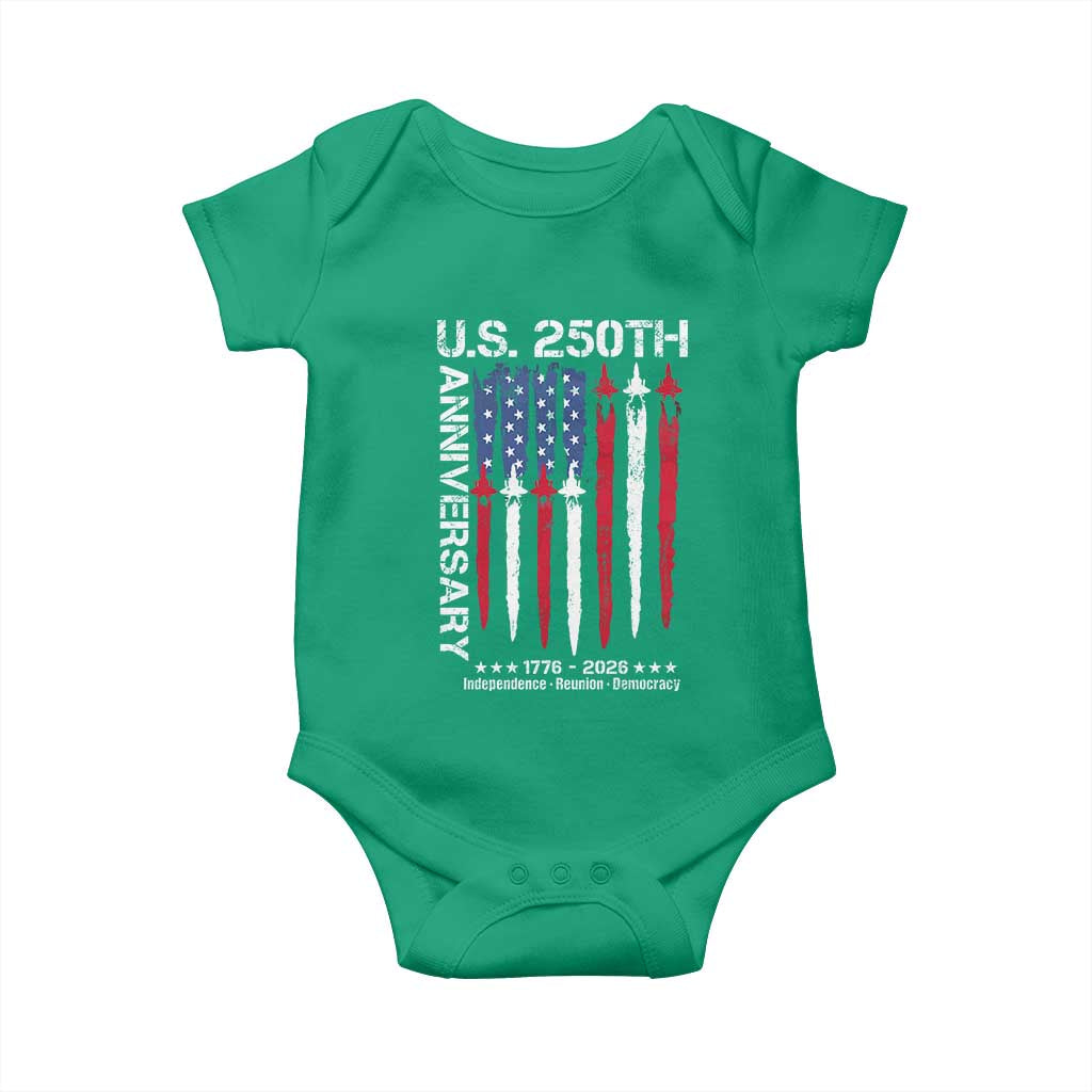 250th American Anniversary Baby Onesie 250 Years America USA Flag Fighter Jets Patriotic Veterans - Wonder Print Shop