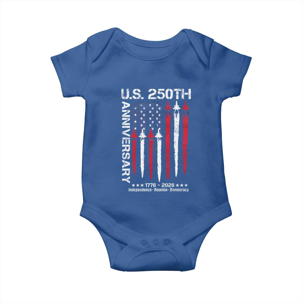 250th American Anniversary Baby Onesie 250 Years America USA Flag Fighter Jets Patriotic Veterans - Wonder Print Shop