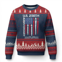 250th American Anniversary Ugly Christmas Sweater 250 Years America USA Flag Fighter Jets Patriotic Veterans - Wonder Print Shop