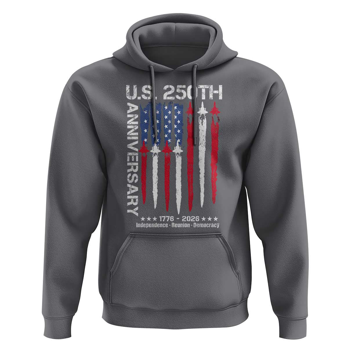 250th American Anniversary Hoodie 250 Years America USA Flag Fighter Jets Patriotic Veterans - Wonder Print Shop