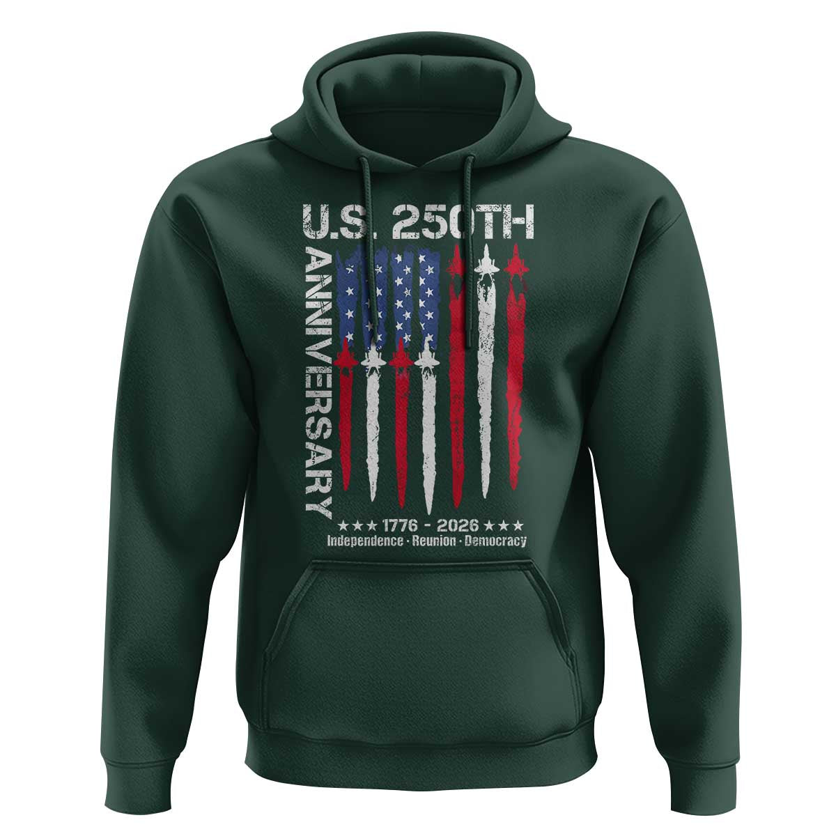 250th American Anniversary Hoodie 250 Years America USA Flag Fighter Jets Patriotic Veterans - Wonder Print Shop
